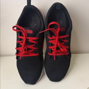 Puma Black Sneakers with Red Laces and Logo Accent, Size: 7